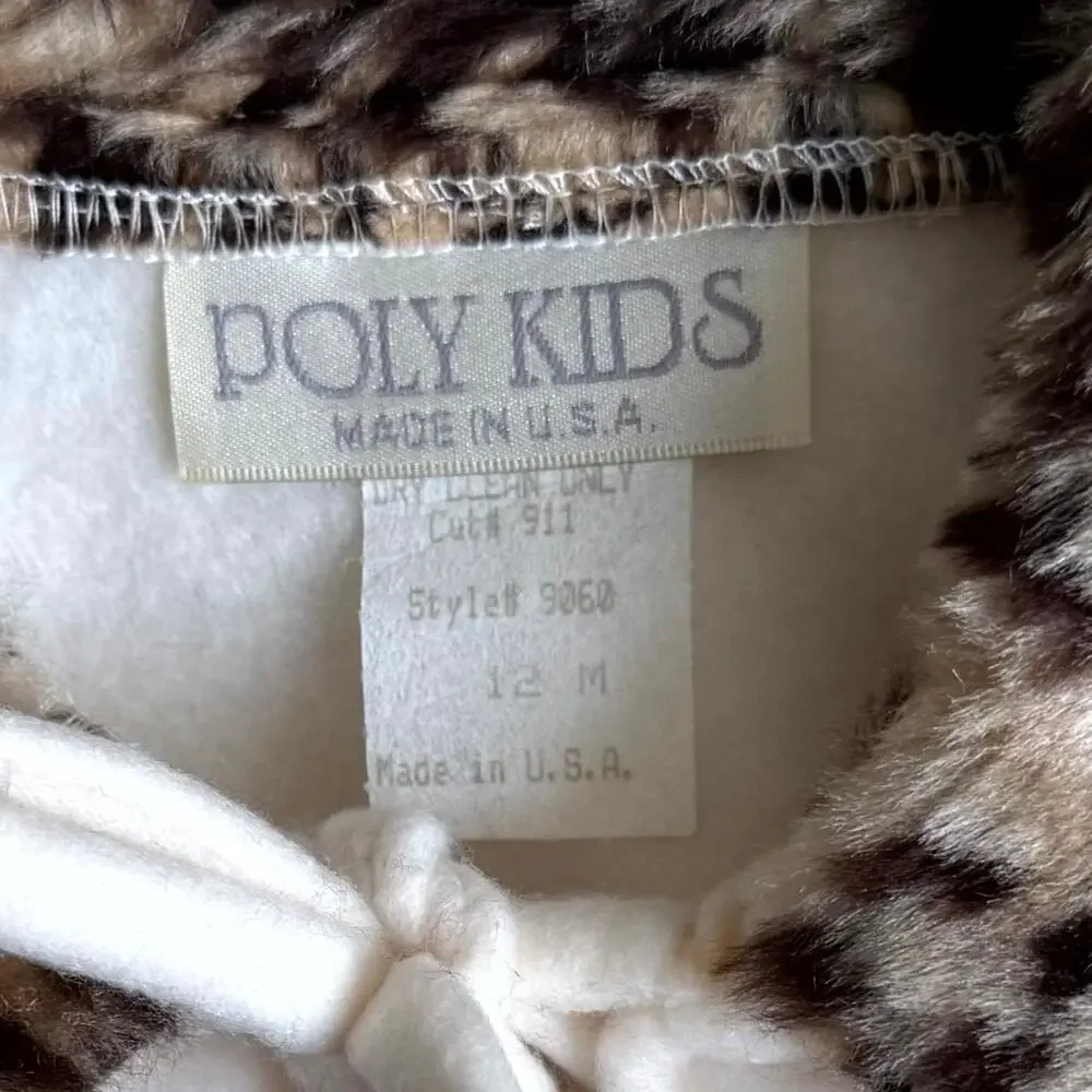 Vintage 90s Poly Kids 3-Piece Romper Set Girls Size 9-12M Ivory Leopard Faux Fur